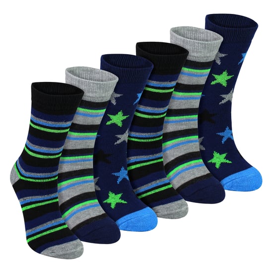 6 Paquetes de Calcetines de Cama Térmicos para Niños | Calcetines Transpirables con Patrón de Rayas y Estrellas - Image 1