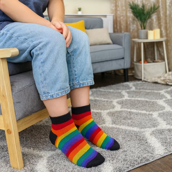 Paquete de 3 calcetines de algodón para niños y niñas con rayas de colores arcoíris - Image 3