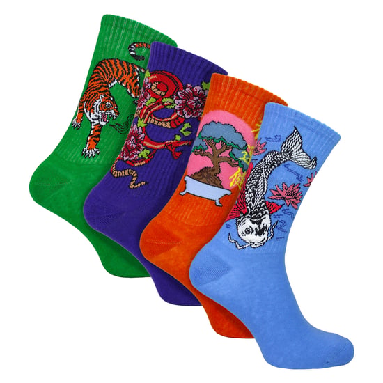 4 Pares de Calcetines de Algodón para Hombre de Estilo Japonés con Patrones Divertidos - Image 1