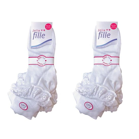 Paquete de 6 calcetines de encaje suaves y franelados para bebés niñas en blanco - Image 2