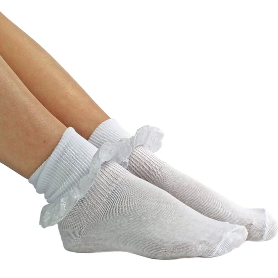 Paquete de 6 calcetines de encaje suaves y franelados para bebés niñas en blanco - Image 5