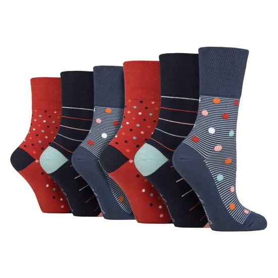 Paquete de 6 calcetines para mujer de algodón rico, sueltos y con patrón sin elasticidad - Image 1
