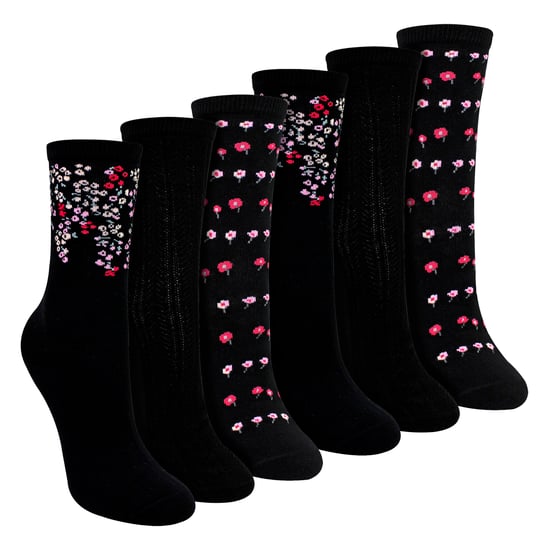 6 Pares de Medias para Dama con Diseño Floral - Suaves Medias de Algodón para el Día a Día - Image 1