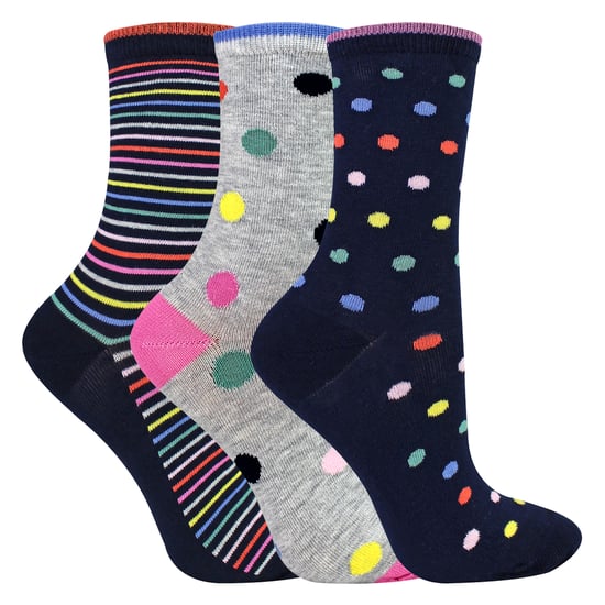 3 Pares de Calcetines para Mujeres con Patrones de Puntos y Rayas - Calcetines Suaves de Algodón Rico para el Uso Diario - Image 2