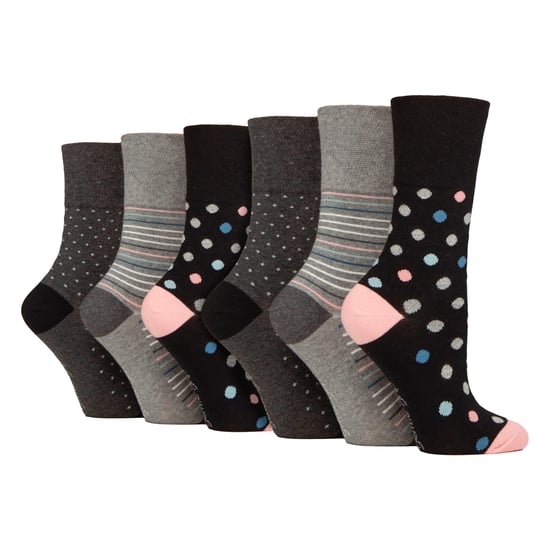 Paquete de 6 pares de calcetines de algodón ricos para mujer sin elasticidad y de corte suelto con estampado - Image 1