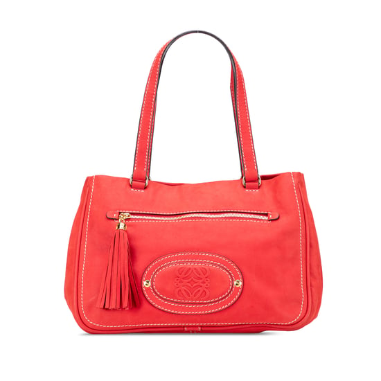 Bolso de mano de cuero rojo con borlas - Image 1