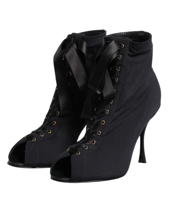 Botines de tacón con punta descubierta y cordones - Image 4