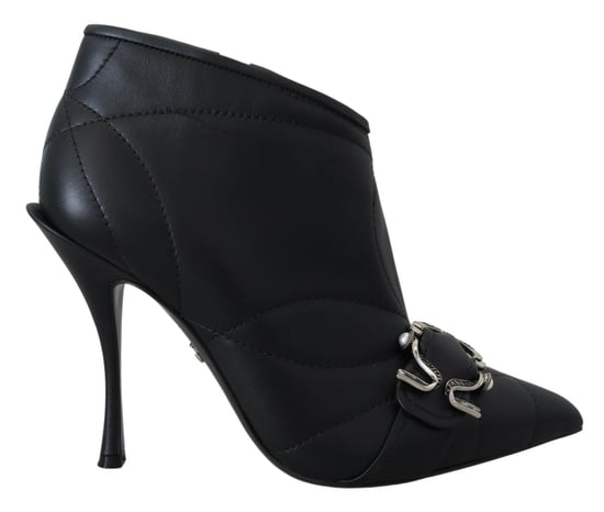 Botines de Cuero Acolchados con Hebilla Negra y Tacón Alto - Image 1