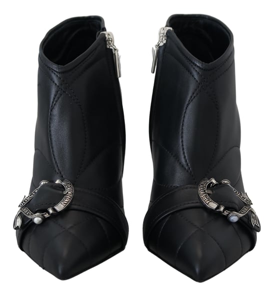 Botines de Cuero Acolchados con Hebilla Negra y Tacón Alto - Image 2