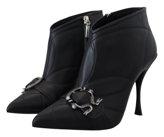 Botines de Cuero Acolchados con Hebilla Negra y Tacón Alto - Image 3