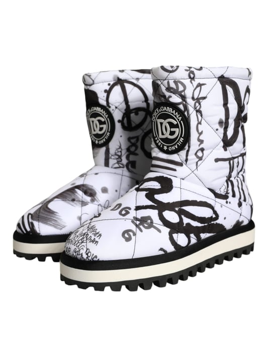 Botas Acolchadas Negro Blanco Estampado Graffiti - Image 3
