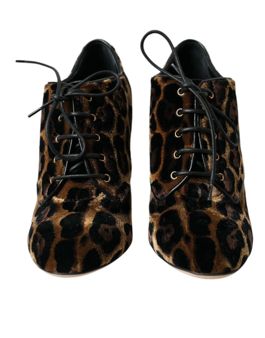 Botines de terciopelo con cordones en estampado de leopardo - Image 2