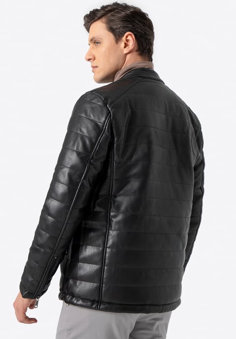 Chaqueta acolchada de cuero ecológico negro para hombre de Wittchen - Image 4