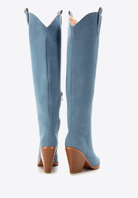 Botas vaqueras Wittchen para mujer, largas, de mezclilla azul claro - Image 3