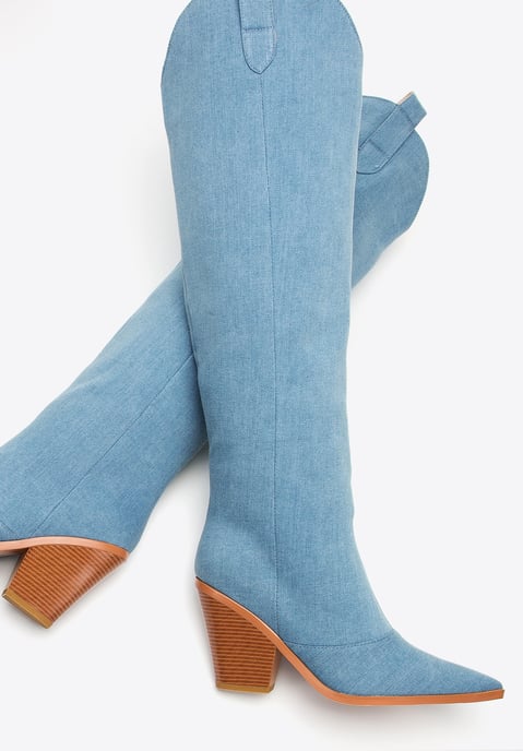 Botas vaqueras Wittchen para mujer, largas, de mezclilla azul claro - Image 6