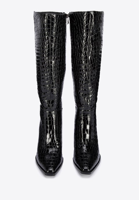 Botas de tacón alto de piel de cocodrilo para mujer de Wittchen, color negro - Image 2