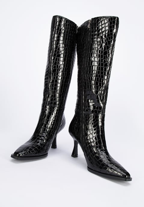 Botas de tacón alto de piel de cocodrilo para mujer de Wittchen, color negro - Image 5