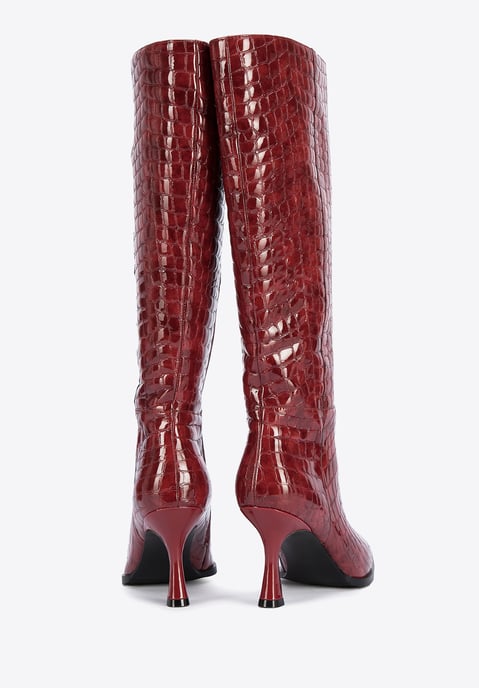 Botas de tacón alto de piel de cocodrilo para mujer de Wittchen, color burdeos - Image 3
