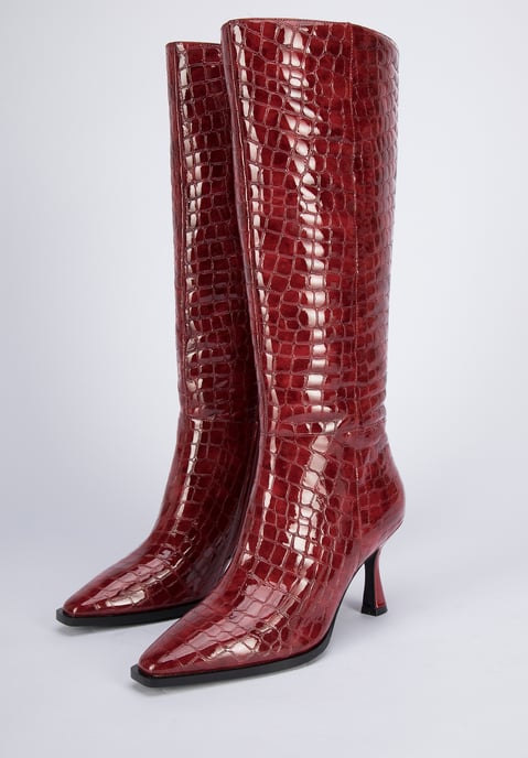 Botas de tacón alto de piel de cocodrilo para mujer de Wittchen, color burdeos - Image 5