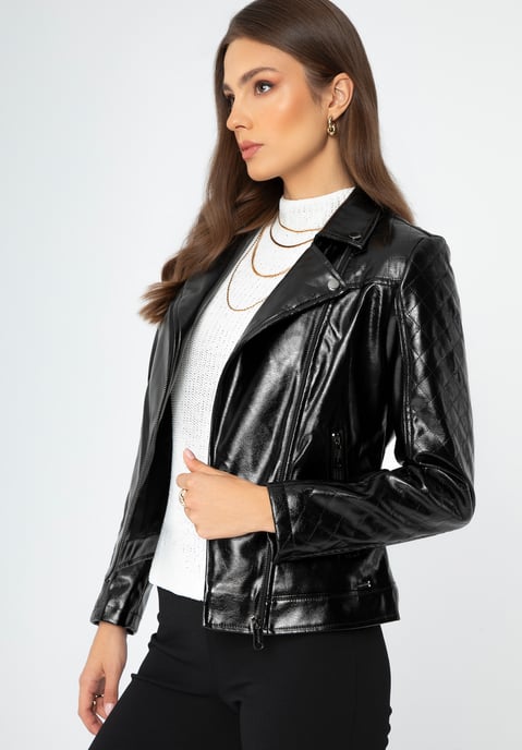 Chaqueta biker para mujer Wittchen de piel ecológica, color negro y grafito - Image 2