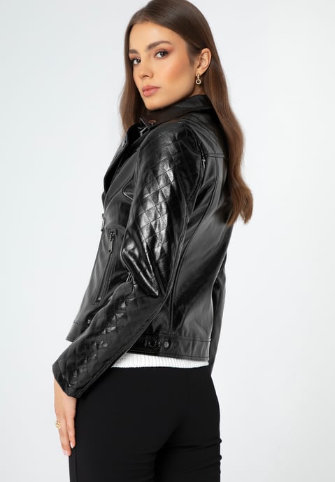 Chaqueta biker para mujer Wittchen de piel ecológica, color negro y grafito - Image 3