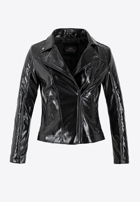 Chaqueta biker para mujer Wittchen de piel ecológica, color negro y grafito - Image 6