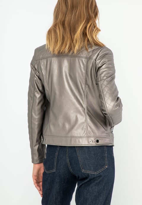 Chaqueta biker para mujer Wittchen de piel ecológica, color marrón metalizado - Image 3