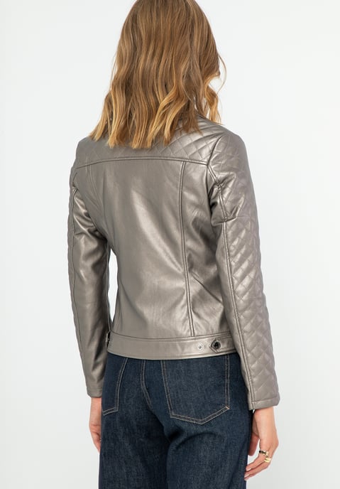 Chaqueta biker para mujer Wittchen de piel ecológica, color marrón metalizado - Image 4