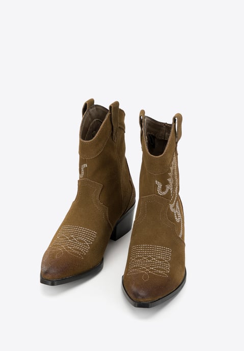 Botas vaqueras Wittchen de ante para mujer con bordado, cortas - Image 1