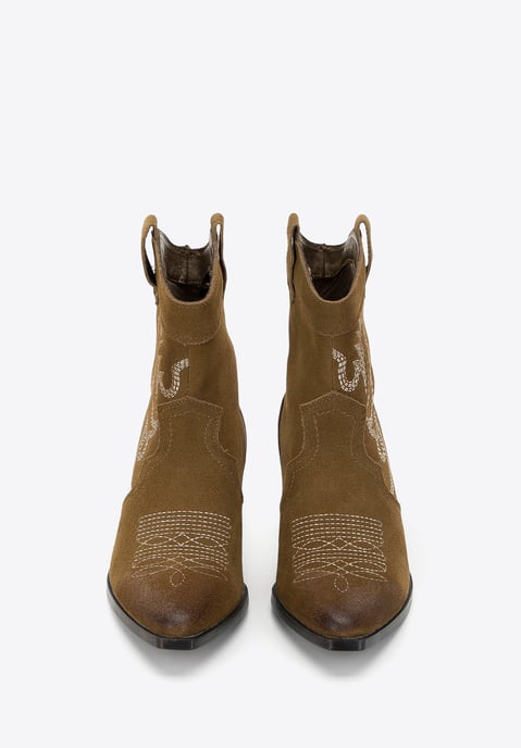 Botas vaqueras Wittchen de ante para mujer con bordado, cortas - Image 2