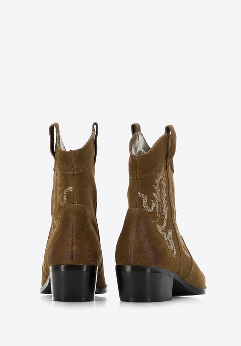 Botas vaqueras Wittchen de ante para mujer con bordado, cortas - Image 3