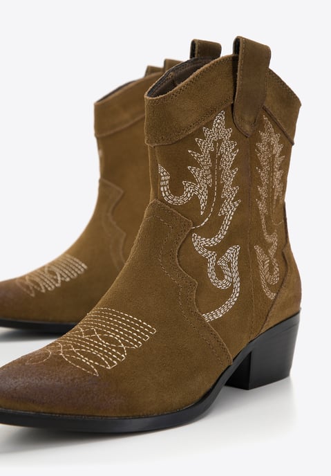 Botas vaqueras Wittchen de ante para mujer con bordado, cortas - Image 5