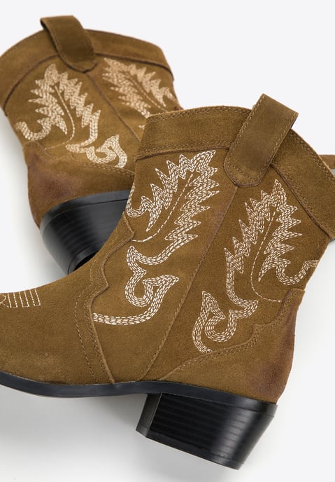 Botas vaqueras Wittchen de ante para mujer con bordado, cortas - Image 6