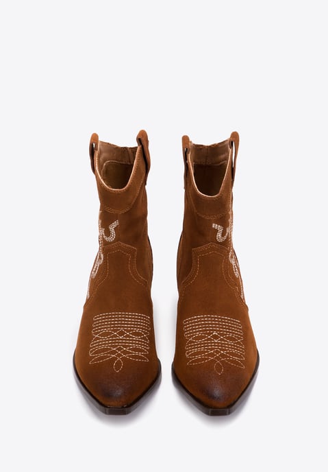 Botas vaqueras Wittchen de ante para mujer con bordado, cortas - Image 2