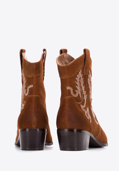 Botas vaqueras Wittchen de ante para mujer con bordado, cortas - Image 3