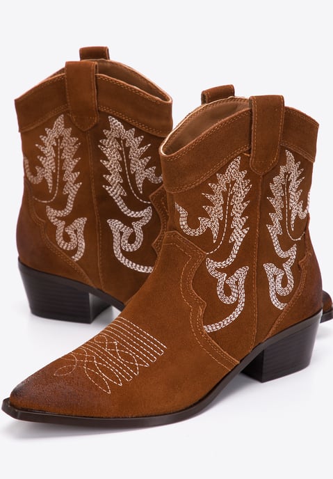Botas vaqueras Wittchen de ante para mujer con bordado, cortas - Image 5