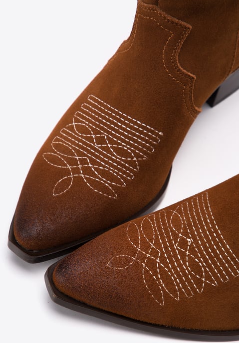 Botas vaqueras Wittchen de ante para mujer con bordado, cortas - Image 6