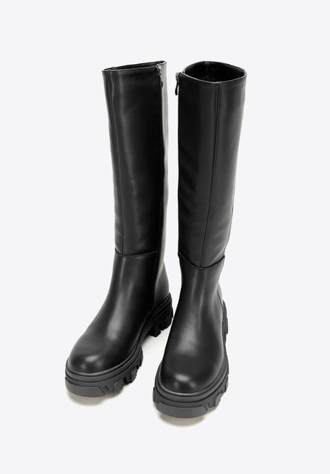 Botas de piel para mujer Wittchen con suela gruesa y cremallera, color negro - Image 1