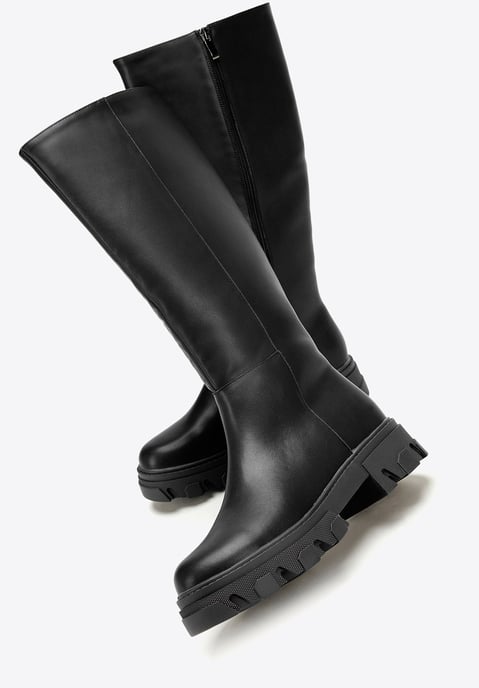 Botas de piel para mujer Wittchen con suela gruesa y cremallera, color negro - Image 5