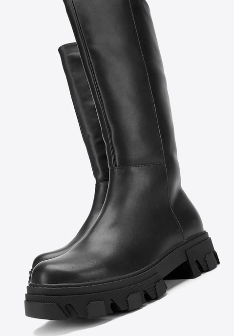 Botas de piel para mujer Wittchen con suela gruesa y cremallera, color negro - Image 6