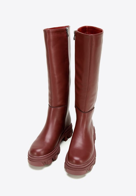 Botas de piel para mujer Wittchen con suela gruesa y cremallera, color cereza - Image 1