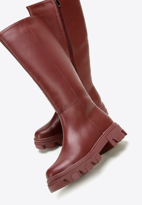 Botas de piel para mujer Wittchen con suela gruesa y cremallera, color cereza - Image 5
