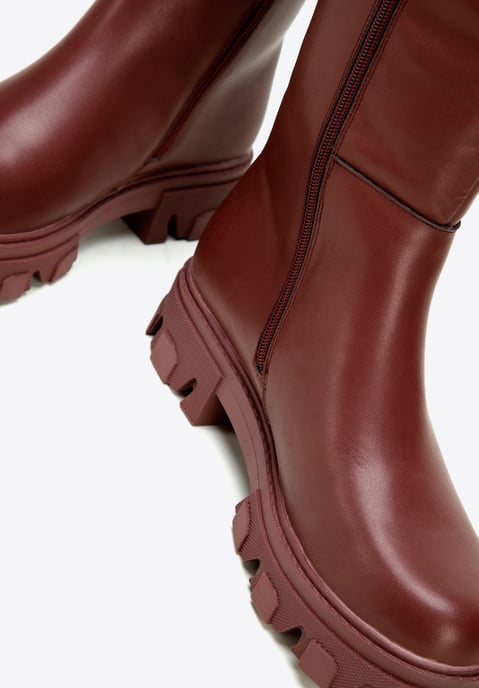Botas de piel para mujer Wittchen con suela gruesa y cremallera, color cereza - Image 6