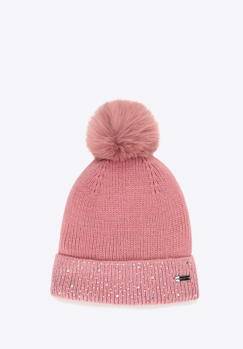 Gorro de invierno para mujer Wittchen con ribete decorado en acrílico rosa - Image 1