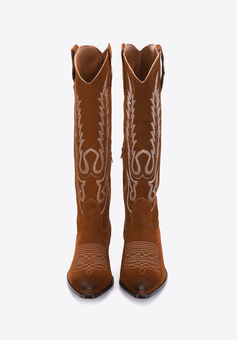 Botas vaqueras de ante para mujer Wittchen con bordado en piel de ante marrón - Image 2