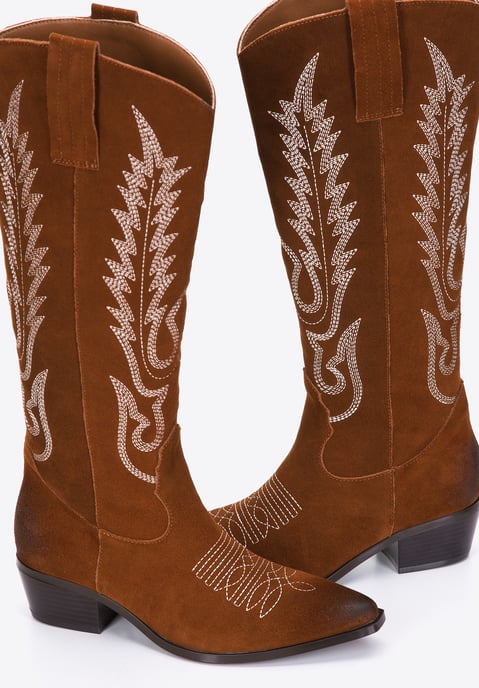 Botas vaqueras de ante para mujer Wittchen con bordado en piel de ante marrón - Image 5