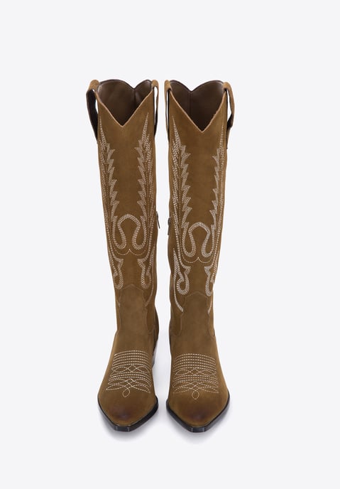 Botas vaqueras de ante para mujer Wittchen con bordado en piel de ante verde - Image 2
