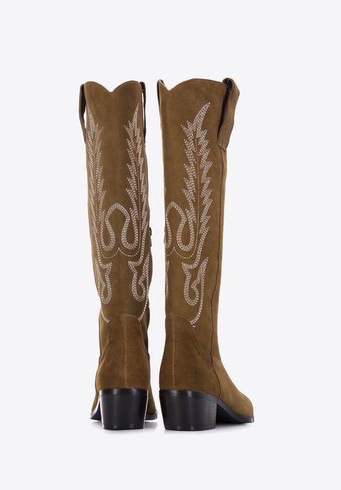 Botas vaqueras de ante para mujer Wittchen con bordado en piel de ante verde - Image 3