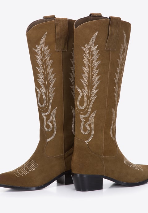 Botas vaqueras de ante para mujer Wittchen con bordado en piel de ante verde - Image 5
