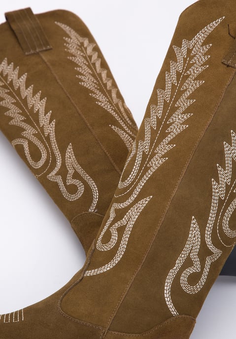 Botas vaqueras de ante para mujer Wittchen con bordado en piel de ante verde - Image 6